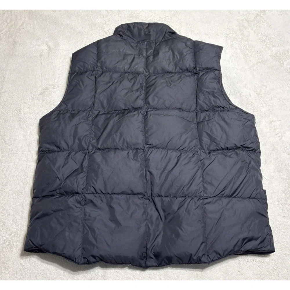 Lands End Mens Large Goose Down Puffer Vest Quilted Black Snap Up Gorpcore